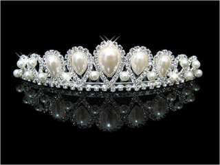 Wedding Bridal crystal Pearl tiara crown headband comb  