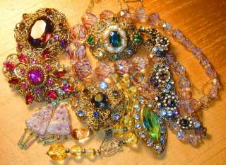   VTG ANTIQUE LOT OF ENAMEL GLASS CRYSTAL NECKLACES BROOCHES RHINESTONES