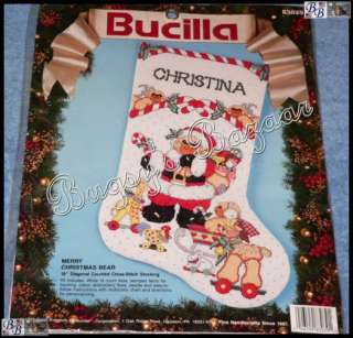 Bucilla MERRY CHRISTMAS BEAR Counted Cross Stitch Stocking Kit  Daisy 