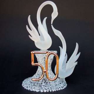 Swan 50th Golden Anniversary Glass Cake Top Topper  