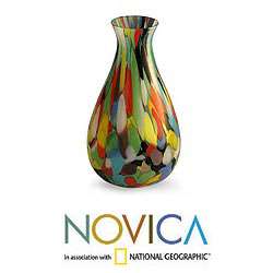 Hand blown Glass Carnival Colors Murano Vase (Brazil)   