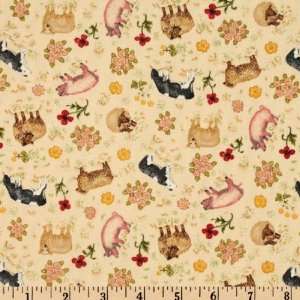  45 Wide Buttercup Farm Floral Animals Cream Fabric By 