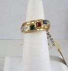 Ladies band wedding anniversary ring 3 Blue red green stones Made USA