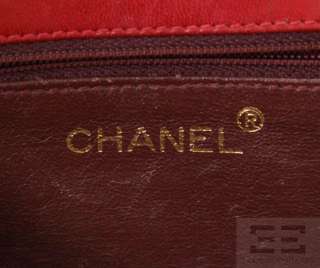 Chanel Vintage Red Textured Fabric & Leather Trim Chain Strap Handbag 