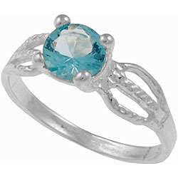 Sterling Silver Aqua Cubic Zirconia Childs Ring  