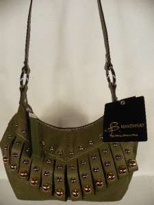 Makowsky Glove Leather Zip Top Crossbody Bag w/ Fringe Detail~Moss 