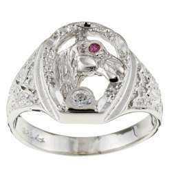 Sterling Silver Mens CZ Lucky Horseshoe Ring (Size 9.5)   