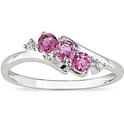 10k White Gold Pink Topaz and Diamond Ring  