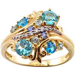   14k Yellow Gold Multi gemstone and Diamond Ring  