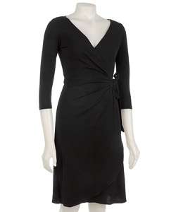 London Times Womens Black Wrap Dress  