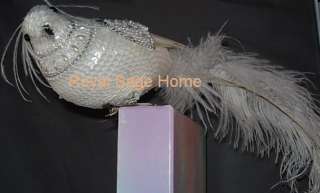 16 White Beaded Long Tail Bird Christmas Clip Ornament  