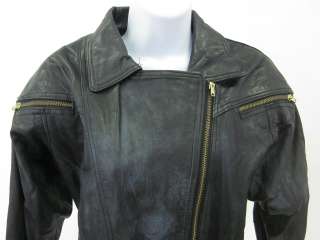 RED LEATHER Black Leather Zip Up Jacket Size Medium  