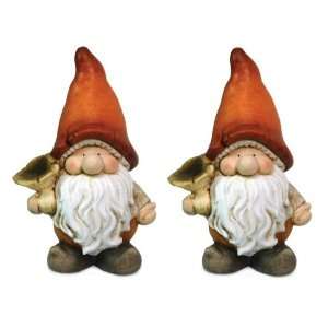   Gnome Holding Mushroom Outdoor Statues, Set of 2 Patio, Lawn & Garden