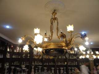 HAND PAINTED BRONZE AND PORCELAIN LARGE CHANDELIER  
