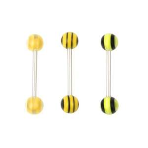  Set of 3 Acrylic Tongue Barbells   14g   Yellow / Black Jewelry