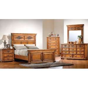 5pc Claudius Pine Finish Hardwood Eastern King Bedroom Set  
