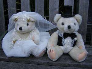POSEABLE WEDDING BRIDE AND GROOM TEDDY BEAR DOLLS  
