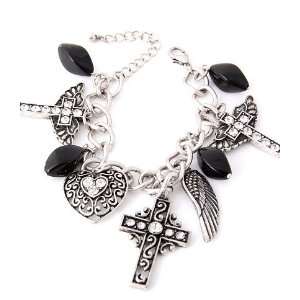  Arcylic Beads, Crosses, and Angel Wing Charm Bracelet   (2 