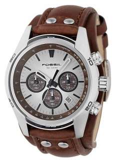 Fossil Mens Silver Brown Leather Strap Watch CH2565  