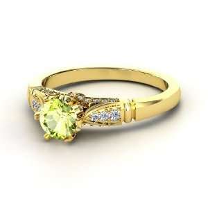   Ring, Round Peridot 14K Yellow Gold Ring with Diamond Jewelry