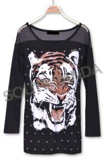SC189 Black Punk Rock Tiger Ring T Shirt Top Gothic  