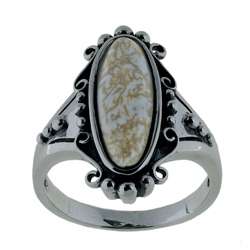 Southwest Moon Sterling Silver Oval Howlite Filigree Ring   