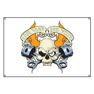  Banner Live Fast Die Young Skull 