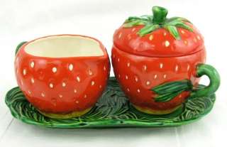   Rossetti Occupied Japan Strawberry Sugar & Creamer Set Tray Ceramic