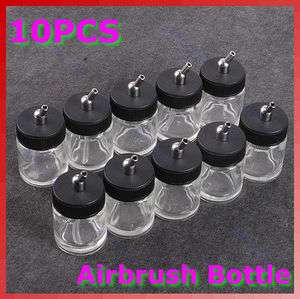 10PCS Airbrush Air Brush Glass Bottle Jar w/ Standard Suction Lid Pump 