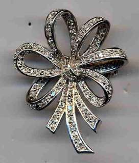 genuine 925 sterling silver bow brooch pin with clear cubic zirconia 