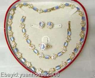 Set 18K GP Blue Opal Necklace Bracelet Earring Ring8  