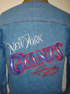 New York Giants Denim & Leather Embroidered Jacket NY M  