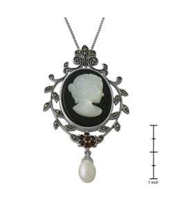 Sterling Silver Onyx Lady Cameo Necklace  