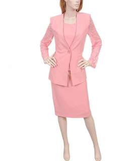 New Womens Jacket Skirt Top 3pc Suit Lace White M L XL  