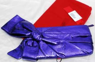 BN Authentic Valentino Python Leather Satin Bow Clutch  