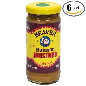 Beaver Mustard, Hot Russian, 4 Ounce (Pack of 6)  Grocery 