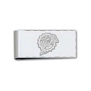 Dolphins 5/8 Sterling Silver Pierced Logo on Nickel Plated Money Clip 