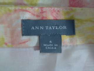 Ann Taylor 4 Yellow Pink Floral Pleated Linen Sun Dress  