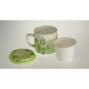  Green Porcelain Tea Cup with Cover & Strainer Kitchen 