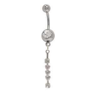  Dangling Hearts Belly Button Ring with Clear Gems Jewelry