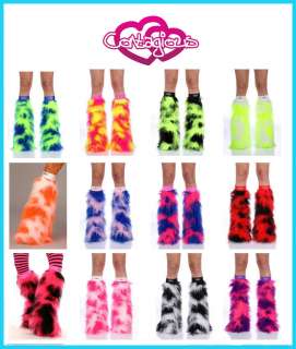13 COLOURS COW RAVEWEAR FLUFFY LEGWARMERS FURRY BOOT COVERS  