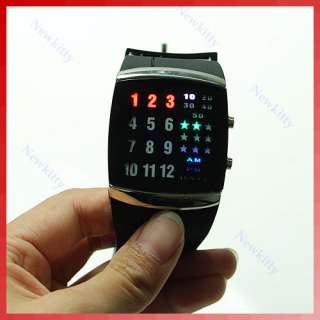 Super Star Binary LED Digital GEL Sport Wrist Watch BLK  