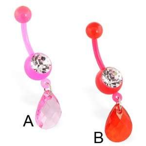   bioplast belly ring with dangling teardrop stone, red   B Jewelry