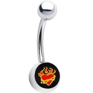    Stainless Steel Burning for Your Love Logo Belly Ring Jewelry