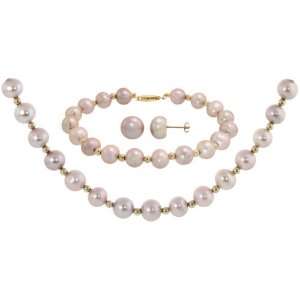  Cultured Pink Pearl 18 in. Necklace, 7 in. Bracelet & Stud Earrings 
