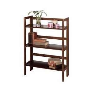  3 Tier Folding and Stackable Shelf, Wide Antique Walnut 