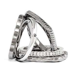  Silver Stackable Expressions Square and Diamond Ring Set 