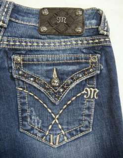 NWT MISS ME Triple Pick Stitch Stars Studs Crystals Bootcut Jeans 