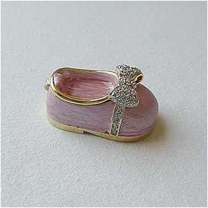  Pink Baby Keepsake Box Swarovski Crystals 24K Gold Shoe 