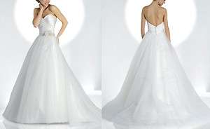 custom made Charming Strapless Sweetheart A line Train Satin Tulle 